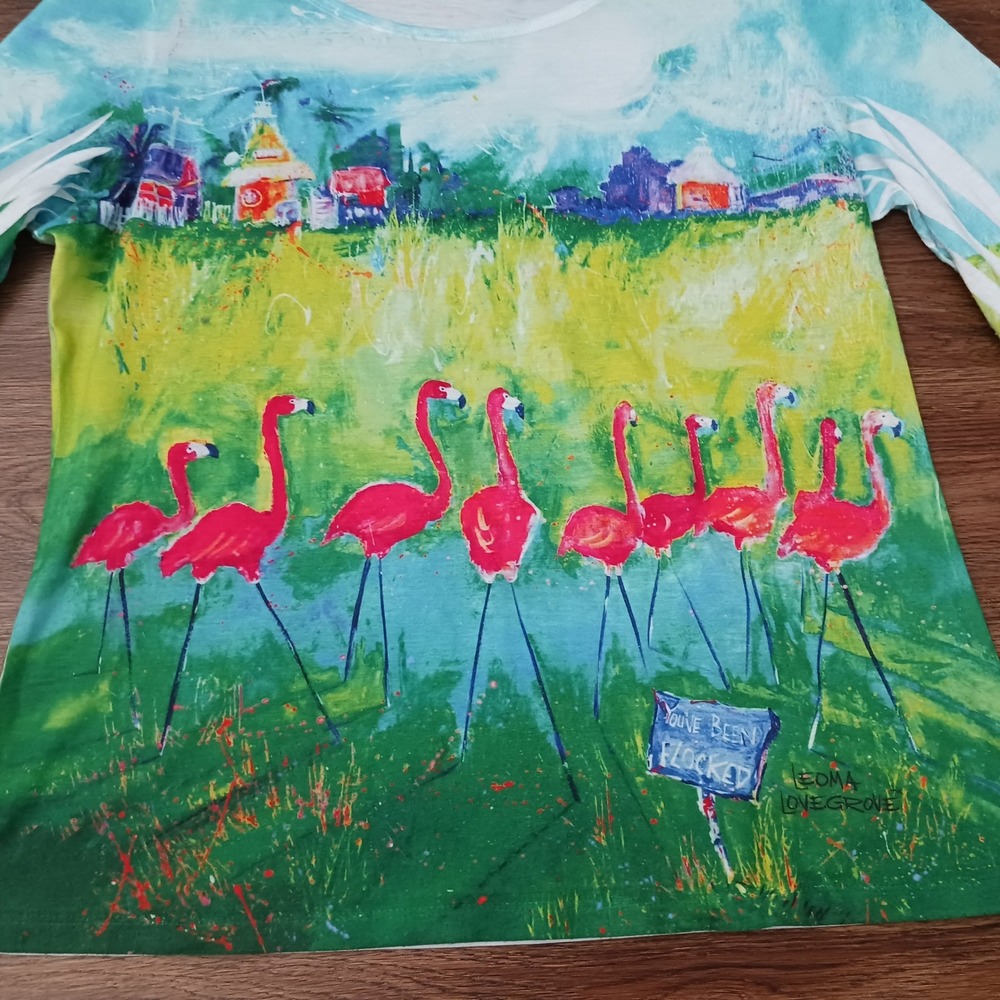 Leoma Lovegrove Flamingo You've Been Flocked Art Print Top 3/4 Sleeve Large - Picture 2 of 6
